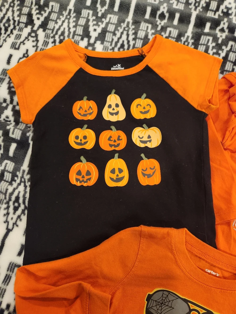 Carter's Orange Halloween Kids Costume Shirt - Jack-O'-Lantern Design, Size 24M - Picture 2 of 5